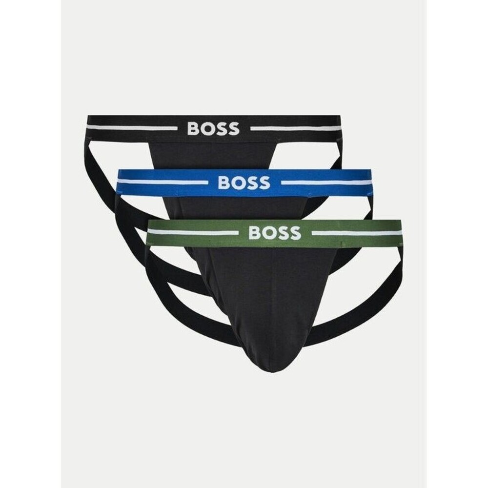 HUGO BOSS Jock Strap Mens XL Black 3-Pack Cotton Blend Logo Jockstrap